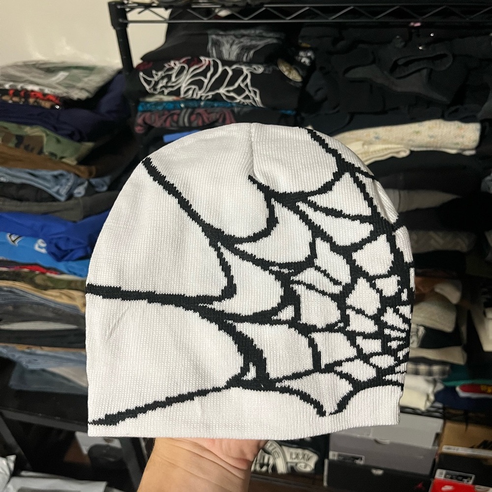 White and Black Spider Web Beanie